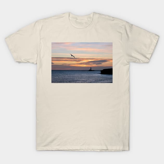 An early bird over St Mary's Island T-Shirt by Violaman